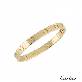 Cartier 18k Yellow Gold Half Diamond Love Bangle Size 16 B6035916